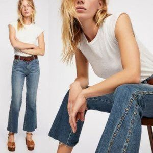 FREE PEOPLE  Studded Flare Ranger Crop Jeans NWT